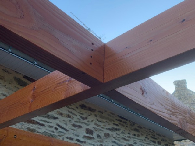 Pergola en bois DOUGLAS, ombragée avec filet coco anti érosion